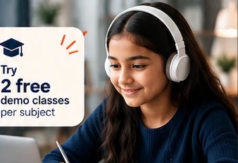 Student learning online with headphones